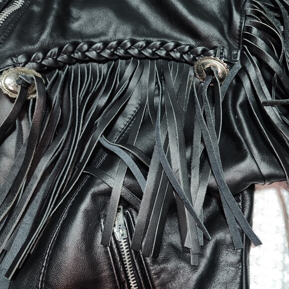 PARK V EUC WOMEN'S SIZE 14 VINTAGE MOTORCYCLE FRINGE BIKER JACKET COAT - Picture 3 of 12
